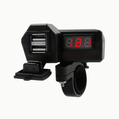 12V Motorcycle Waterproof Dual Usb Charger With Voltmeter Display 2 Usb Port 3.1A Charger Handlebar Installation