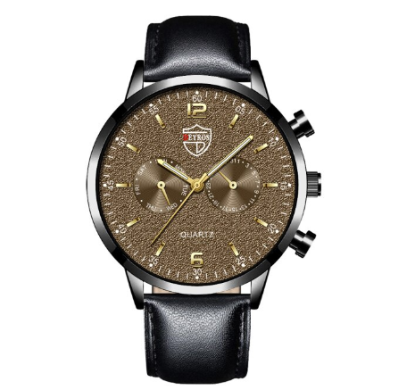 Quartz Stainless Steel Black Dial Men Fashion Wristwatch Men Relo Watch LEATHER BLACK BROWN