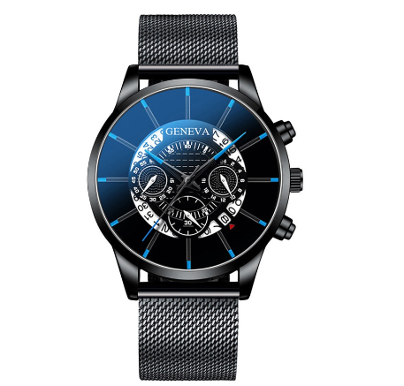GENEVA Fashion Watch Men Stainless Steel Waterproof Quartz Casual Wacthes MESH BLACK