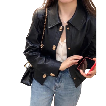 Lovito Women Casual Plain Button Front Metal Basic Jacket LNE35009 (Black)