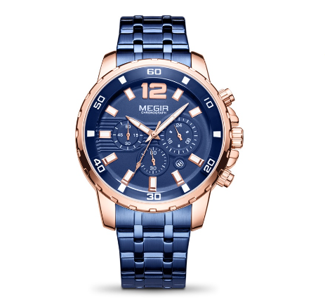 MEGIR New Luxury Men Watch Gold Business Full Steel Quartz Analog Waterproof Watches - Chronograph M5
