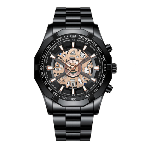 Binbond 100% Original Fashion Hollow Luxury Stainless Steel Waterproof Men's Business Watch Blue automatic Quartz wrist watch for men M4