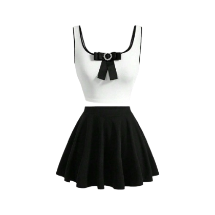 Lovito Women Casual Plain Bow Draped Skirt Sets L76AD203