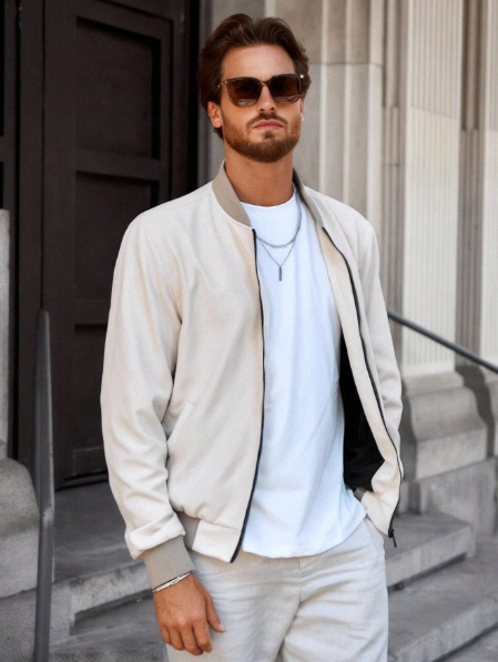 Manfinity RelaxMax Men's Baseball Collar Zip-Up Fleece Jacket