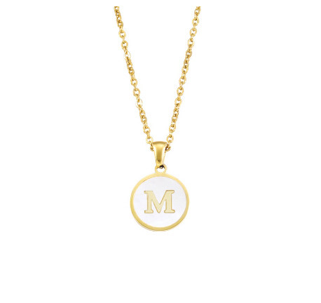 A-Z English alphabet Necklace Simple Alloy Letter Necklace Round Pendant Pendant Chain M