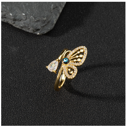 Copper Zircon Enamel Drop Oil Ring Female Evil Eye Vintage Accessories Jewelry F