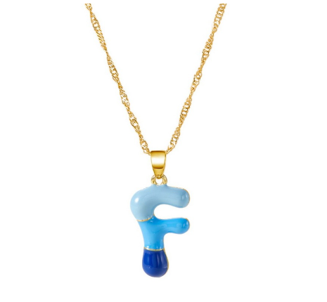 Fashion Simple English Capital A-Z Necklace Colorful 26 Letters Necklaces For Men And Women Jewelry Gifts Drip Oil Summer Letter F