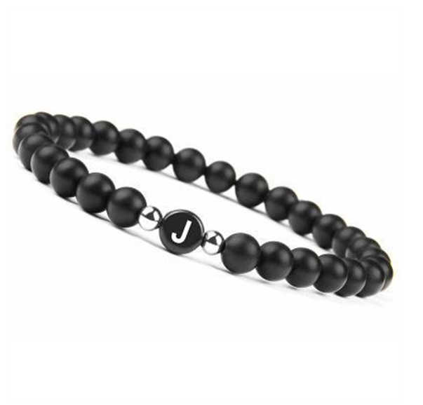 6mm Black Frosted Stone Beaded Bracelet Unisex 26 Initials Letters Name Bracelet With Elastic Rope For Couple Friendship Gifts J