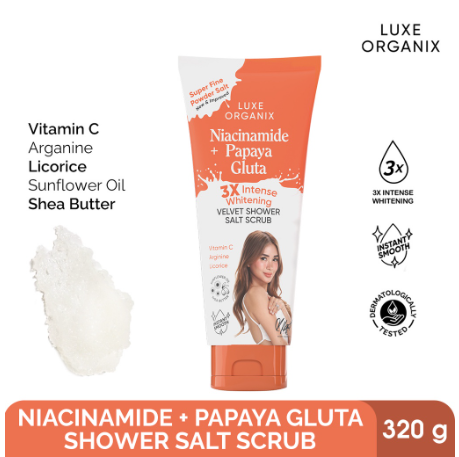 Luxe Organix Niacinamide + Papaya Gluta Velvet Shower Salt Scrub 320G