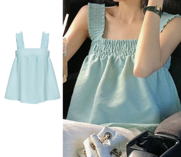 Lovito Women Pleated Tank Top L61AD054 Blue