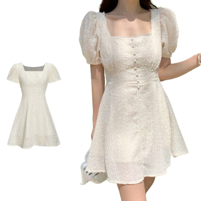 Lovito Women Boho Plain Button Front Ruffle Hem Dress L68ED202 (White)