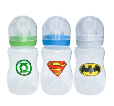 Justice League Wide neck Bottles with Snap Lock Covers 8 Ounce Set of 3 with sealing disc