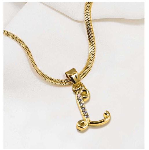 LAJ 18k Gold Stainless Steel Initial A-Z Necklace SLP116 LETTER with LX873D FREEBOX L