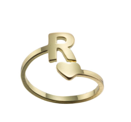 Fashion Heart 26 Letters Rings For Women Gold Color A-Z Initials Opening Ring Alphabet Finger Accessories Party Jewelry Gifts R