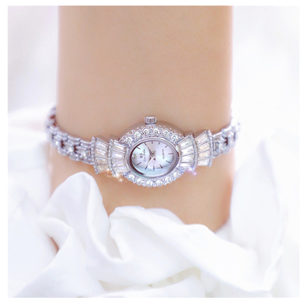 BS bee sister Gold Watch Women Clock Fashion Crystal Quartz Rhinestone Female Small Watch Wristwatch SILVER