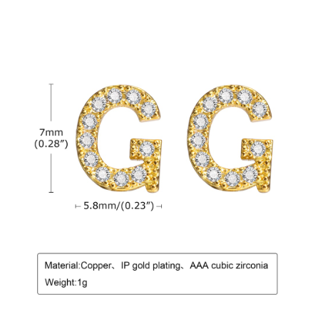 Vnox Gold Zircon Cubic Letter Stud Earrings,Initial Alphabet Small Hypoallergenic Earring One Pair G
