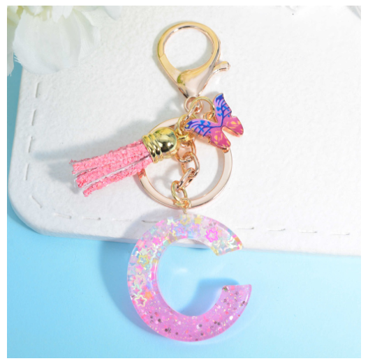 Glitter Star Sequin Filled 26 Letter Keychains With Butterfly Pendant Fashion Tassel Name Initials Key Chains Car Keyrings Gifts C