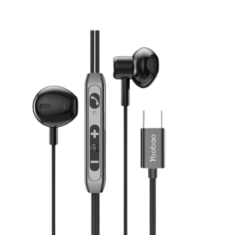 Yoobao L-C12 Type-C Connector 3D Stereo Surround Sound Button Control with Mic Wired In-Ear Earphone