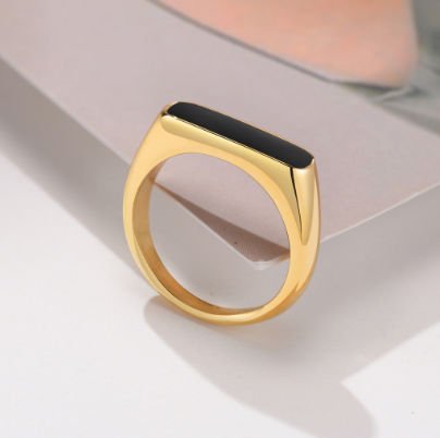 Gold Plated Ring Black Enamel Ring Women Fashion Stacking Ring