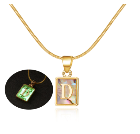 18K Gold 26 Letter Square Colorful Nightlight Pendant Snake Bone Chain Necklace English Letter Pendant Necklace D