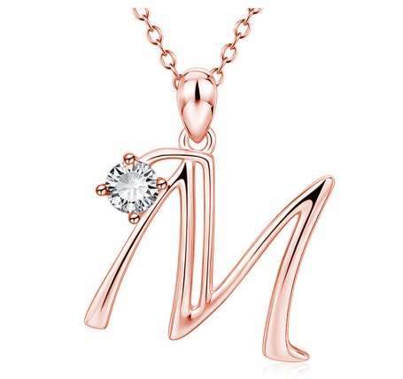 26 Letter Rose Gold Necklace Pendant Classic Fashion Men's and Women's Letter Diamond Necklace Jewelry Wholesale M
