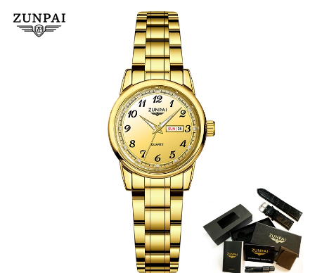 ZUNPAI Watch for Women Original Waterproof Stainless Steel Silver Gold Business Fashion Trend Luminous Calendar Watch GOLD