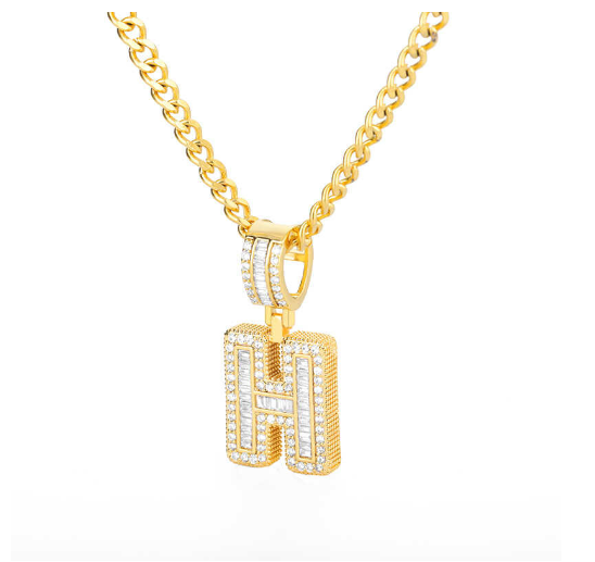 Trend Cubic 2020 Zirconia Letters A-Z Pendant Necklaces Iced Out Rock Candy Style Initial H