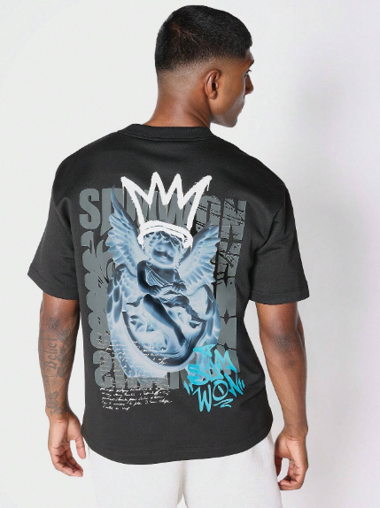 SUMWON Regular Fit Tee With Front And Back Graphic Print College Ready