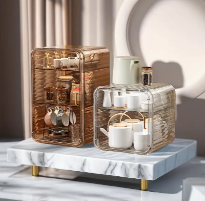 1pc Dustproof Cup Storage Box, Desktop Cup Storage Rack, Large Capacity Glass Cup Tea Cup Water Cup Holder, Kitchen Dining Room Accessories, Home Storage Supplies, Room Decor