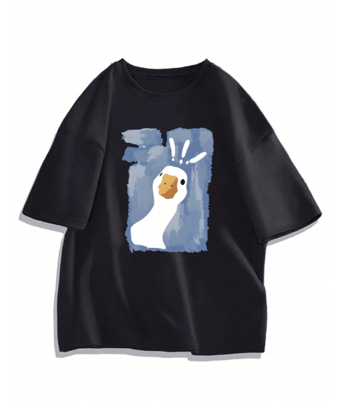 Men's Plus Size Summer Cartoon Duck Printed Casual Fit Casual Round Neck Short Sleeve T-Shirt