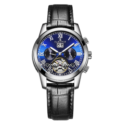 CAROTIF Automatic Tourbillon Watch for Men - Gold Skeleton Luxury Stainless Steel Calendar F6002C 14