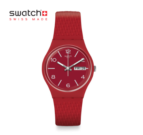Swatch Gent Lazered GR710 Red Silicone Strap Watch