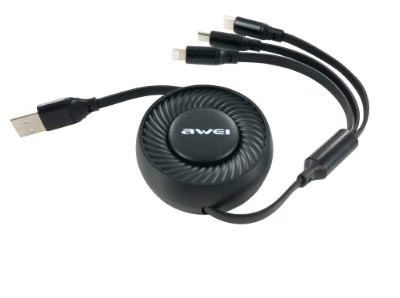 Awei CL-136 1m 2.4A Telescopic 3 in 1 Charger Cable Super Fast Charge Charging Cord Cables