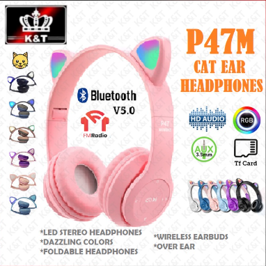 Bluetooth Headphones with Cat Ears Headset Cat Headphone Bluetooth with Microphone LED Light
