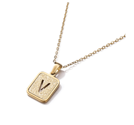 St. Kunkka 316L Stainless Steel Hollow A-Z Letter Pendant Necklace for Gift and Birthday Gift  V