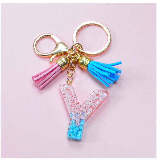 A-Z 26 Letter Silicone Beads Filling Keychain Candy Color Name Initial Resin Keyring DIY Accessories Women Bag Ornaments Y