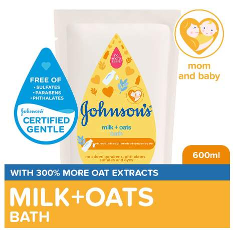 Johnson's Milk + Oats Baby Bath 600ml Refill -Baby Essentials,Baby Care,Baby Wash Body Wash For Baby
