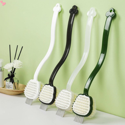 Double-sided Bath Brush 3-in-1 Long Handle Shower Brush Soft Hair Scrub Shampoo Massage Brush