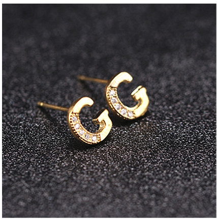 Ins Gold Plated Diamond Earrings Korean letter inlaid Zircon Earrings Fashion Earrings G