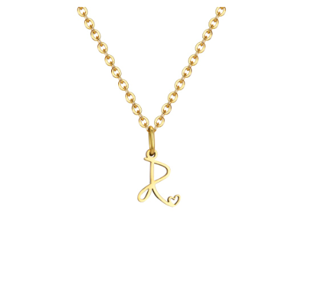 Vnox Initial with Hollow Heart Pendant Necklace,18K Gold Dainty Letter Choker Necklace Gift for Women Necklace Jewelry R