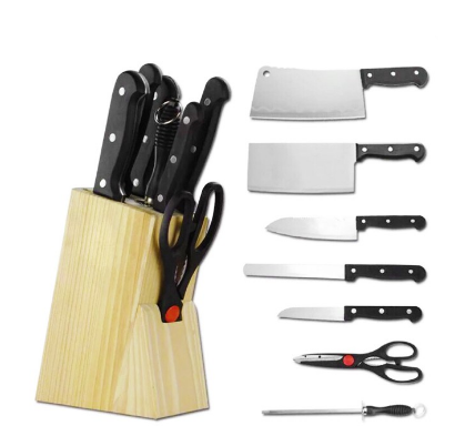 SJW 7-PIECE Multifunctional Cooking Knife Set Kitchen Tool with Wooden Shelf and Sharpening Steel