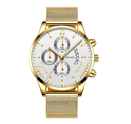 Luxury Gold Mens Stainless Steel Mesh Belt Quartz Watch Men Business Casual Wrist Watches Analog Clock Relo Ng Kalalakihan GOLD WHITE