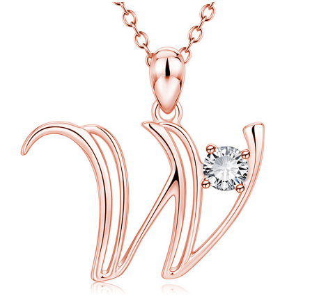 26 Letter Rose Gold Necklace Pendant Classic Fashion Men's and Women's Letter Diamond Necklace Jewelry Wholesale W