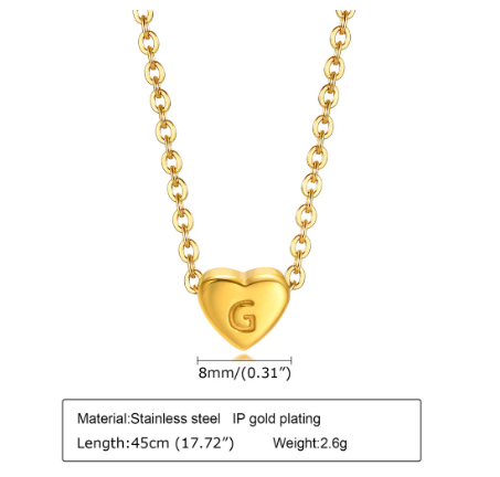 MG A-Z Letter Necklace, Lovely Cute Heart Letter Necklace, Necklace Gift Jewelry, Gold Stainless Steel G