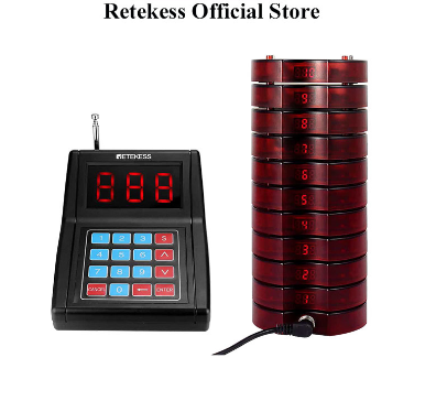 RETEKESS TD165 Restaurant Pager System Wireless Calling System for Office Max 999 Beepers with 10 Coaster Pagers