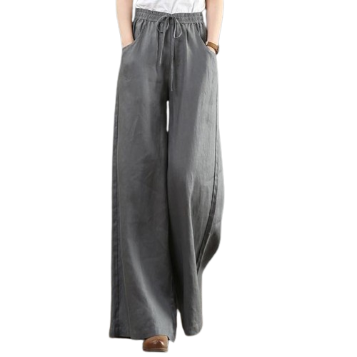 Lovito Women Casual Plain Drawstring Pants LNA30224 (Grey)