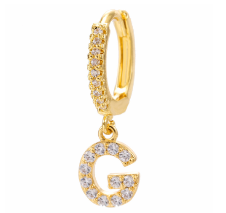 Letter Hoop Earrings Alphabet Zirconia Earings 14K Gold Ear Stud G
