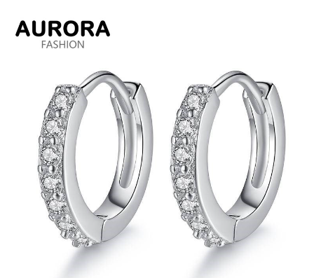AURORA Unisex 925 Silver Shiny Zircon Hoop Earrings Jewelry