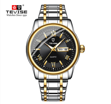 Original TEVISE Watch for Men Quartz watches Gold Luxury Waterproof watch men Wristwatch Stainless Steel Steel R886 1