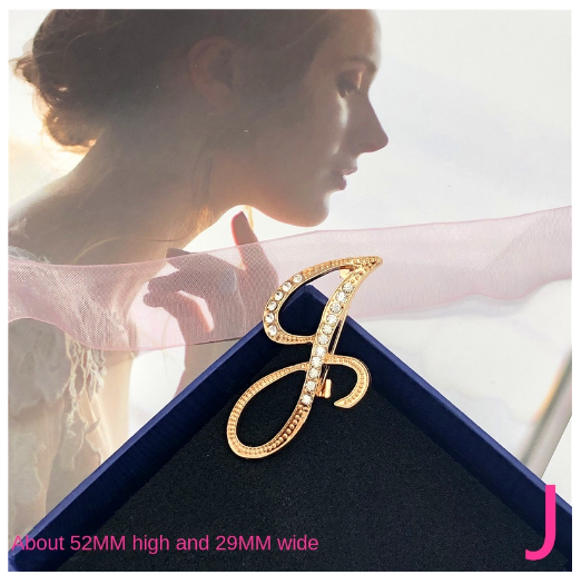 Letter Brooch Korean Version Rhinestone Atmospheric and Elegant Brooch Alloy Inlaid Diamond Temperament Brooch J